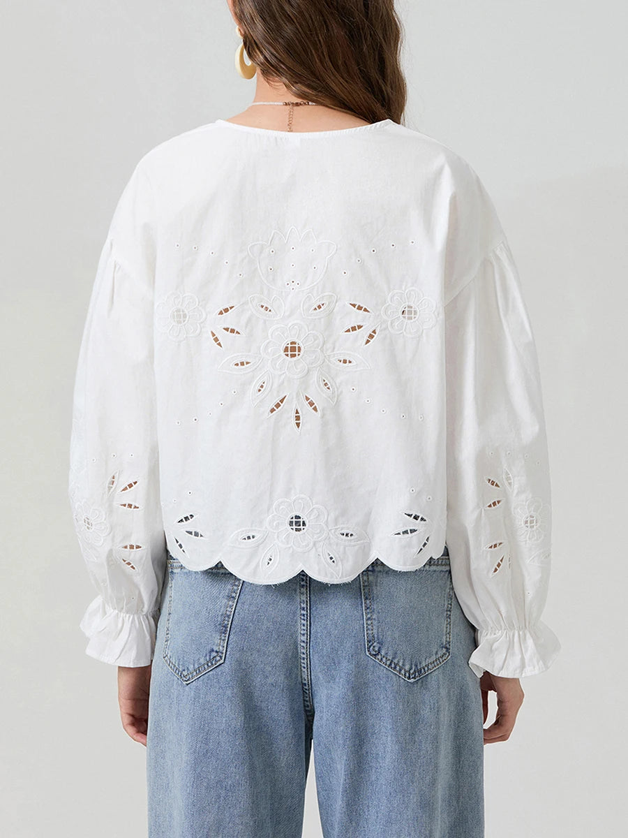 Floral Lace-Up Blouse
